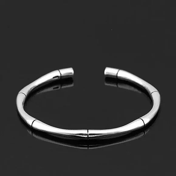 MEN | NEW Small Solid Bamboo S925 Adjustable Cuff Bracelet - Picture 1 of 16